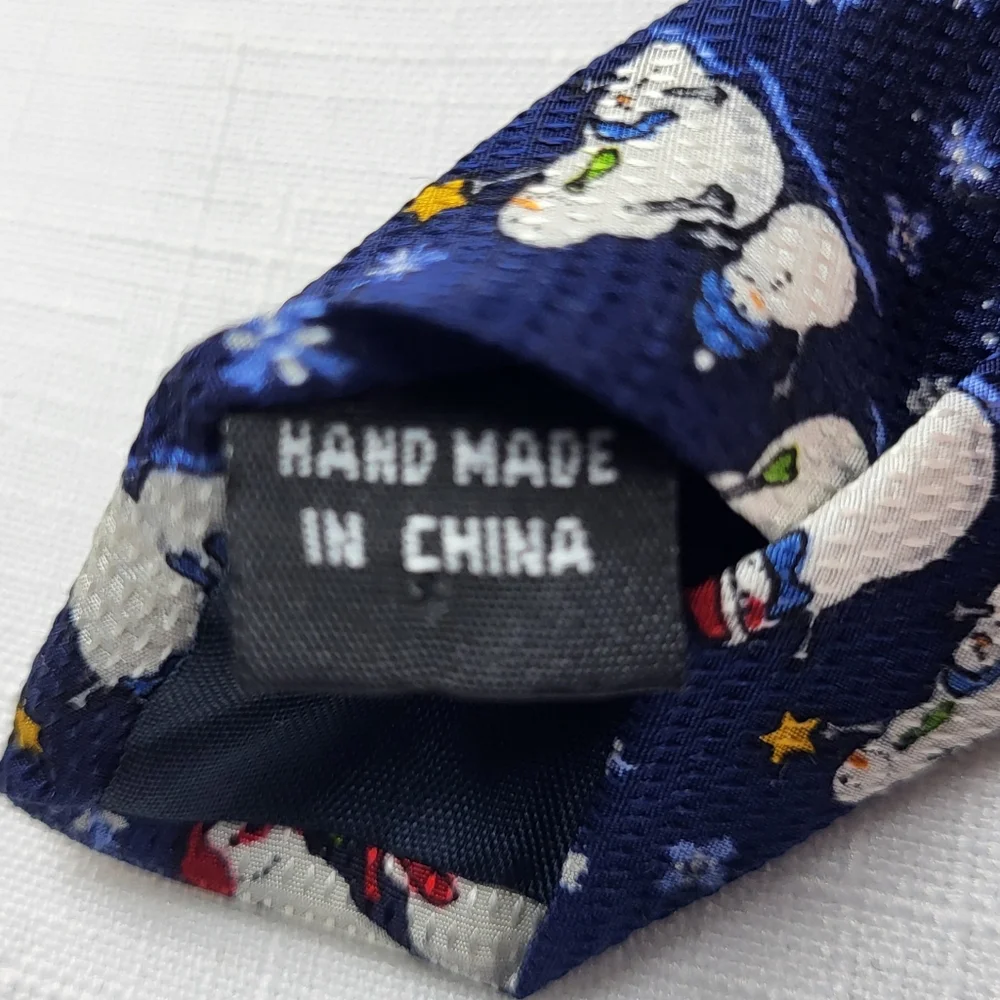 Talbots Kids Snowman NECKTIE TIE Boys Silk Blue White Christmas Holiday Winter